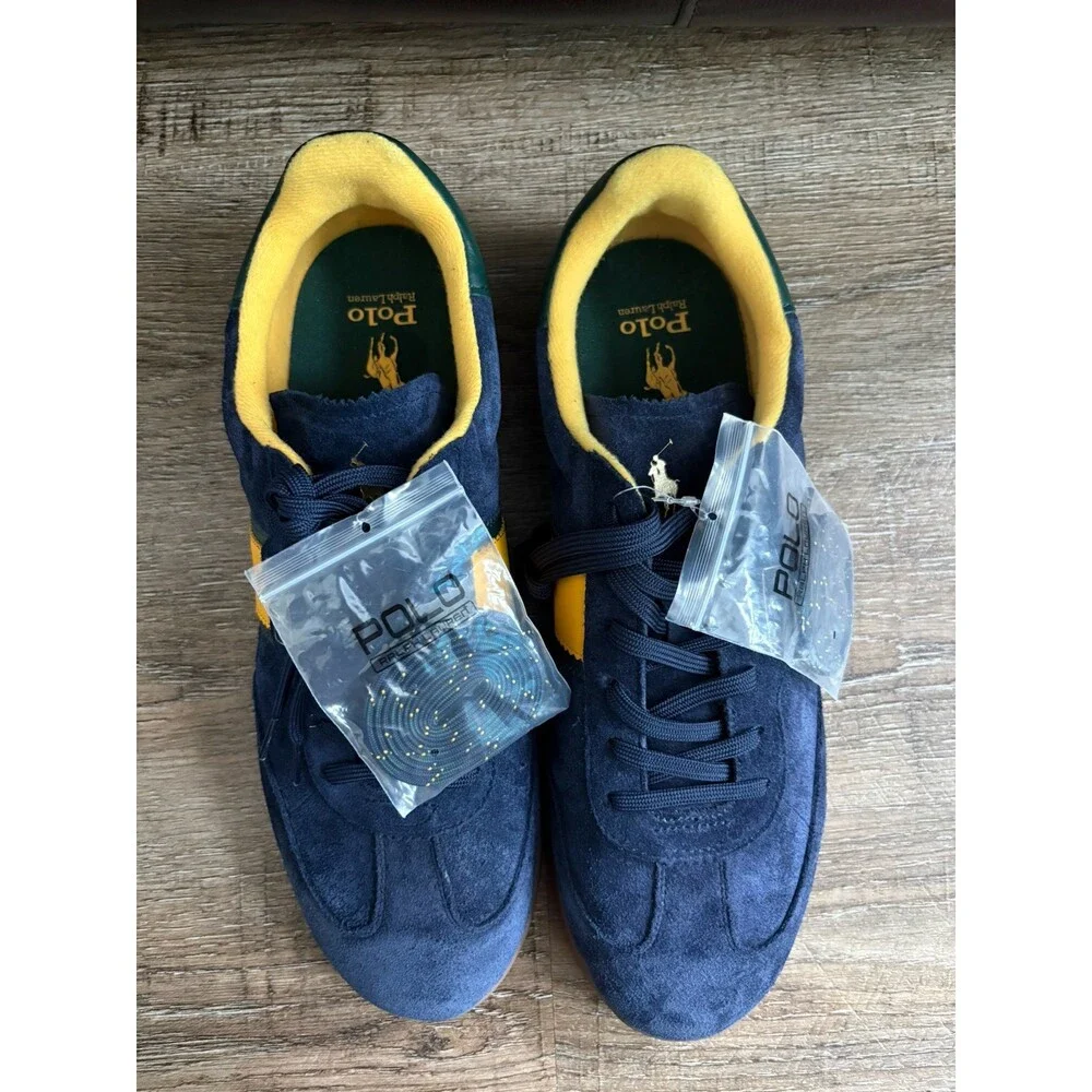 Polo Ralph Lauren Heritage Aera Suede Shoes Navy Yellow Forest Men’s Sz 14